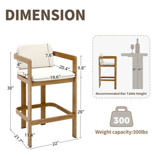 Quick-Assembly Bar Stool ,Wood-Grain Finish Aluminum Bar Stool, Weather-Resistant and Rustproof Ideal for Gardens and Patio (Set of 2)