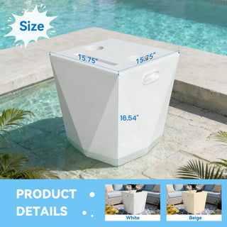 Assemble-Free Outdoor Side Table, Waterproof Plastic Pool End Table with 2 Cup Holders and 1 Tablet Holder for Patio